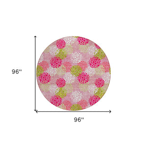 HomeRoots 5' Playful Pink Green Ivory Polka Dot Washable Area Rug - Durable, Non-Slip Design for Indoor Outdoor Use 8' Round 594276