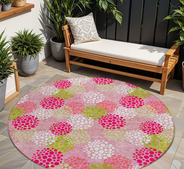Homeroots 3' Beige Green And Ivory Polka Dot Washable Area Rug - Perfect For Indoor Or Outdoor Spaces! 8' Round Polyester 594276
