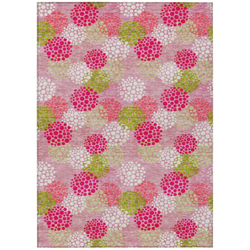 HomeRoots 9' Durable Washable Indoor Outdoor Area Rug with Pink Green and Ivory Polka Dot Pattern for Versatile Use 9' X 12' 594278