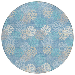 HomeRoots 5' Sky Blue Gray and Ivory Polka Dot Indoor Outdoor Area Rug for Stylish, Low-Maintenance Living 8' Round 594282