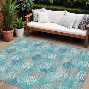 Homeroots 3' Beige Green And Ivory Polka Dot Washable Area Rug - Perfect For Indoor Or Outdoor Spaces! 8' X 10' Polyester 594289