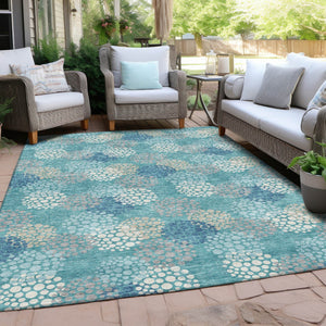 Homeroots 3' Beige Green And Ivory Polka Dot Washable Area Rug - Perfect For Indoor Or Outdoor Spaces! 10' X 14' Polyester 594291