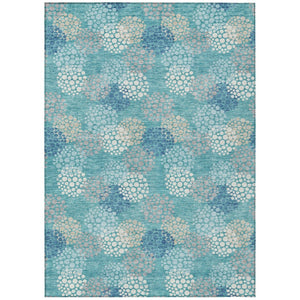HomeRoots 5' Stylish Teal Blue Gray Ivory Polka Dot Area Rug - Washable, Durable for Indoor & Outdoor Use 10' X 14' 594291