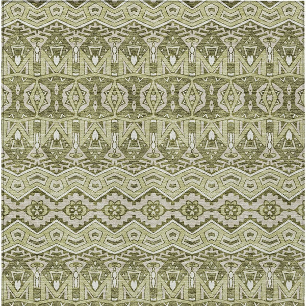 Homeroots 3' Stylish Moroccan Area Rug In Artichoke Green, Gray & Ivory - Washable For Indoor & Outdoor Use 3' X 5' Polyester 594292