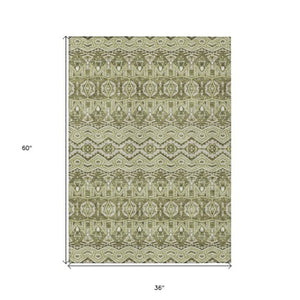 Homeroots 3' Stylish Moroccan Area Rug In Artichoke Green, Gray & Ivory - Washable For Indoor & Outdoor Use 3' X 5' Polyester 594292