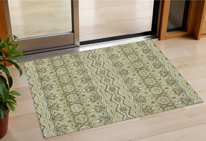 Homeroots 3' Stylish Moroccan Area Rug In Artichoke Green, Gray & Ivory - Washable For Indoor & Outdoor Use 3' X 5' Polyester 594292