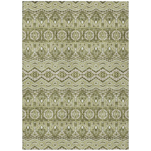 HomeRoots 5' Moroccan-Inspired Washable Area Rug in Artichoke Green, Gray & Ivory for Indoor/Outdoor Use 5' X 8' 594293