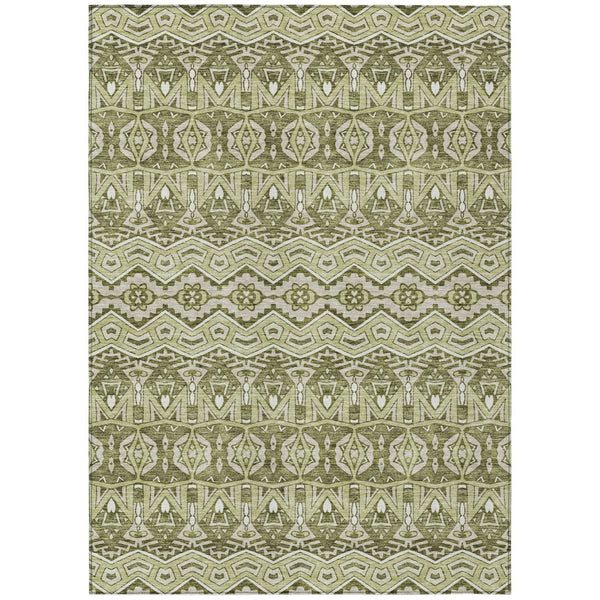 HomeRoots 5' Moroccan-Inspired Washable Area Rug in Artichoke Green, Gray & Ivory for Indoor/Outdoor Use 5' X 8' 594293