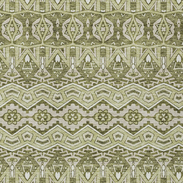 Homeroots 3' Stylish Moroccan Area Rug In Artichoke Green, Gray & Ivory - Washable For Indoor & Outdoor Use 5' X 8' Polyester 594293
