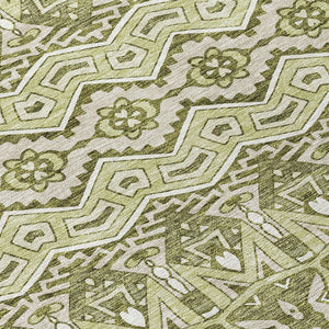 Homeroots 3' Stylish Moroccan Area Rug In Artichoke Green, Gray & Ivory - Washable For Indoor & Outdoor Use 8' Round Polyester 594294
