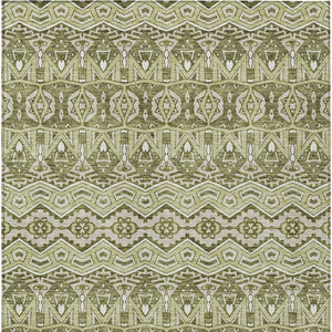 Homeroots 3' Stylish Moroccan Area Rug In Artichoke Green, Gray & Ivory - Washable For Indoor & Outdoor Use 8' X 10' Polyester 594295