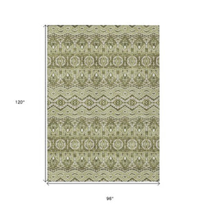 Homeroots 3' Stylish Moroccan Area Rug In Artichoke Green, Gray & Ivory - Washable For Indoor & Outdoor Use 8' X 10' Polyester 594295
