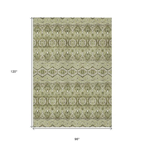Homeroots 3' Stylish Moroccan Area Rug In Artichoke Green, Gray & Ivory - Washable For Indoor & Outdoor Use 8' X 10' Polyester 594295