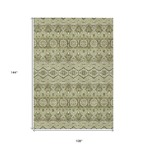 Homeroots 3' Stylish Moroccan Area Rug In Artichoke Green, Gray & Ivory - Washable For Indoor & Outdoor Use 9' X 12' Polyester 594296