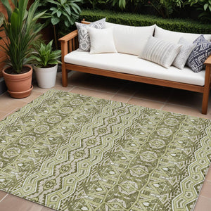 Homeroots 3' Stylish Moroccan Area Rug In Artichoke Green, Gray & Ivory - Washable For Indoor & Outdoor Use 9' X 12' Polyester 594296