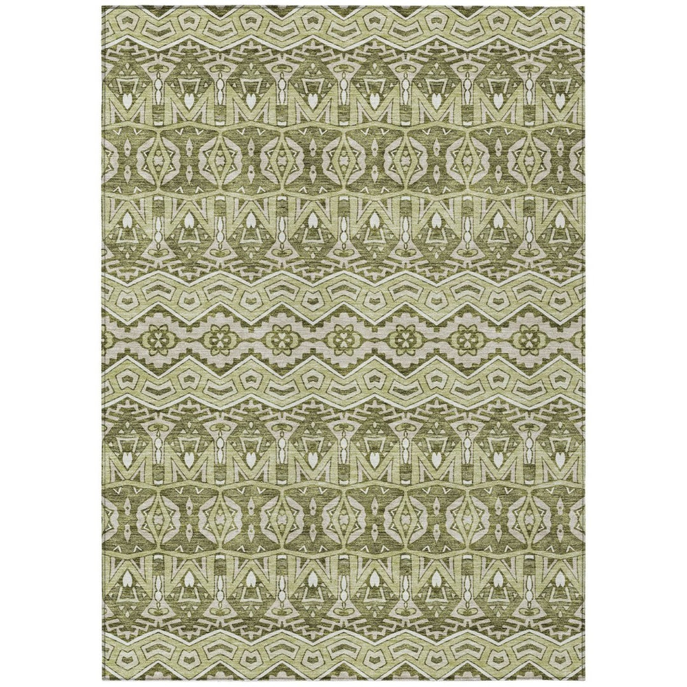 HomeRoots 9' Artichoke Green Gray Ivory Moroccan Washable Area Rug for Indoor Outdoor Durability & Style 9' X 12' 594296