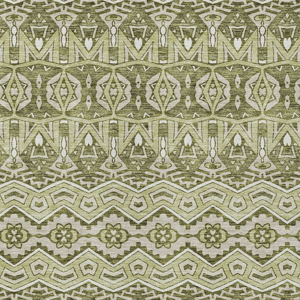 Homeroots 3' Stylish Moroccan Area Rug In Artichoke Green, Gray & Ivory - Washable For Indoor & Outdoor Use 9' X 12' Polyester 594296