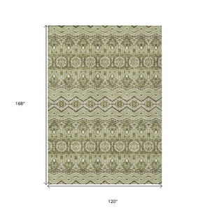 Homeroots 3' Stylish Moroccan Area Rug In Artichoke Green, Gray & Ivory - Washable For Indoor & Outdoor Use 10' X 14' Polyester 594297