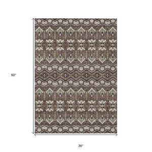 Homeroots 3' Stylish Moroccan Area Rug In Artichoke Green, Gray & Ivory - Washable For Indoor & Outdoor Use 3' X 5' Polyester 594298