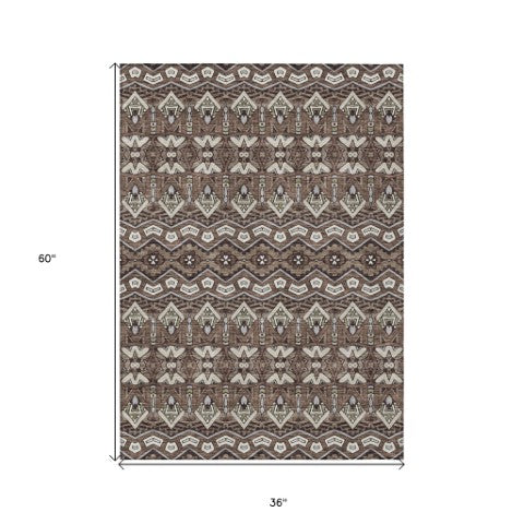 Homeroots 3' Stylish Moroccan Area Rug In Artichoke Green, Gray & Ivory - Washable For Indoor & Outdoor Use 3' X 5' Polyester 594298