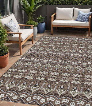 Homeroots 3' Stylish Moroccan Area Rug In Artichoke Green, Gray & Ivory - Washable For Indoor & Outdoor Use 5' X 8' Polyester 594299