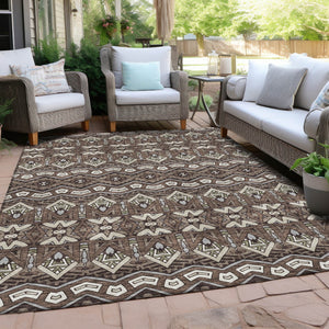 Homeroots 3' Stylish Moroccan Area Rug In Artichoke Green, Gray & Ivory - Washable For Indoor & Outdoor Use 5' X 8' Polyester 594299