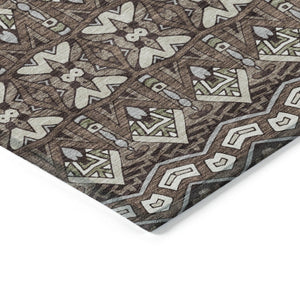 Homeroots 3' Stylish Moroccan Area Rug In Artichoke Green, Gray & Ivory - Washable For Indoor & Outdoor Use 5' X 8' Polyester 594299