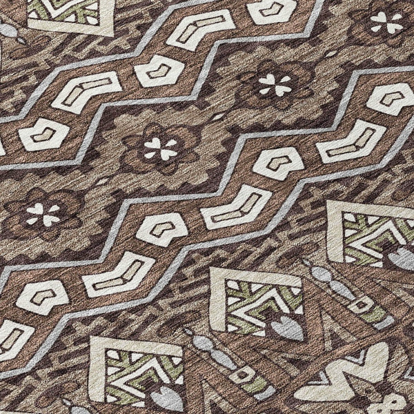Homeroots 3' Stylish Moroccan Area Rug In Artichoke Green, Gray & Ivory - Washable For Indoor & Outdoor Use 5' X 8' Polyester 594299
