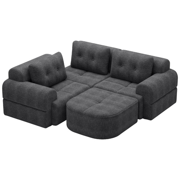 English Elm Modular Sectional Sofa with Chaise Full Foam Build Woven Fabric for Living Room Dark Grey W2379S00007