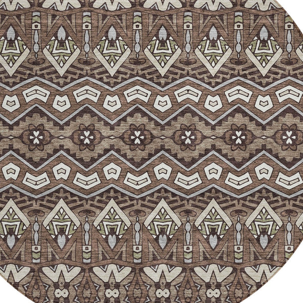 Homeroots 3' Stylish Moroccan Area Rug In Artichoke Green, Gray & Ivory - Washable For Indoor & Outdoor Use 8' Round Polyester 594300