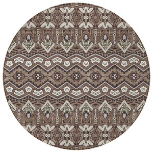 Homeroots 3' Stylish Moroccan Area Rug In Artichoke Green, Gray & Ivory - Washable For Indoor & Outdoor Use 8' Round Polyester 594300