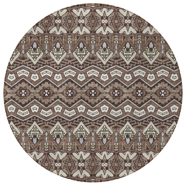 Homeroots 3' Stylish Moroccan Area Rug In Artichoke Green, Gray & Ivory - Washable For Indoor & Outdoor Use 8' Round Polyester 594300