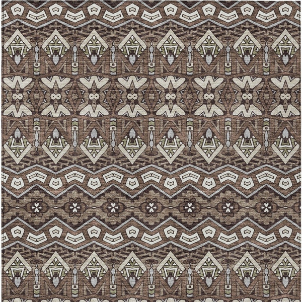 Homeroots 3' Stylish Moroccan Area Rug In Artichoke Green, Gray & Ivory - Washable For Indoor & Outdoor Use 8' X 10' Polyester 594301