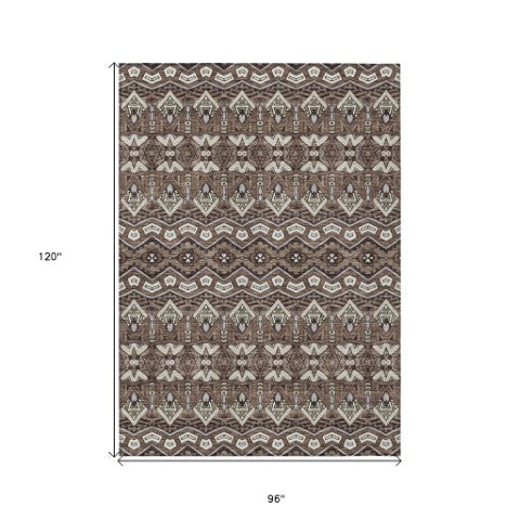 Homeroots 3' Stylish Moroccan Area Rug In Artichoke Green, Gray & Ivory - Washable For Indoor & Outdoor Use 8' X 10' Polyester 594301
