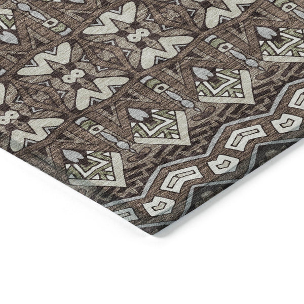 Homeroots 3' Stylish Moroccan Area Rug In Artichoke Green, Gray & Ivory - Washable For Indoor & Outdoor Use 8' X 10' Polyester 594301