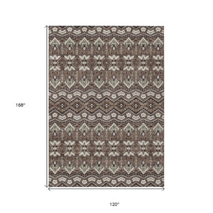 Homeroots 3' Stylish Moroccan Area Rug In Artichoke Green, Gray & Ivory - Washable For Indoor & Outdoor Use 10' X 14' Polyester 594303
