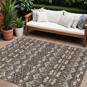 Homeroots 3' Stylish Moroccan Area Rug In Artichoke Green, Gray & Ivory - Washable For Indoor & Outdoor Use 10' X 14' Polyester 594303