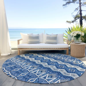 Homeroots 3' Stylish Moroccan Area Rug In Artichoke Green, Gray & Ivory - Washable For Indoor & Outdoor Use 8' Round Polyester 594306