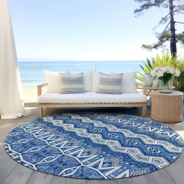 Homeroots 3' Stylish Moroccan Area Rug In Artichoke Green, Gray & Ivory - Washable For Indoor & Outdoor Use 8' Round Polyester 594306