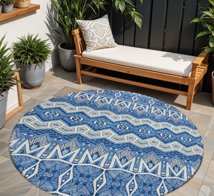 Homeroots 3' Stylish Moroccan Area Rug In Artichoke Green, Gray & Ivory - Washable For Indoor & Outdoor Use 8' Round Polyester 594306