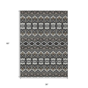 Homeroots 3' Stylish Moroccan Area Rug In Artichoke Green, Gray & Ivory - Washable For Indoor & Outdoor Use 3' X 5' Polyester 594310