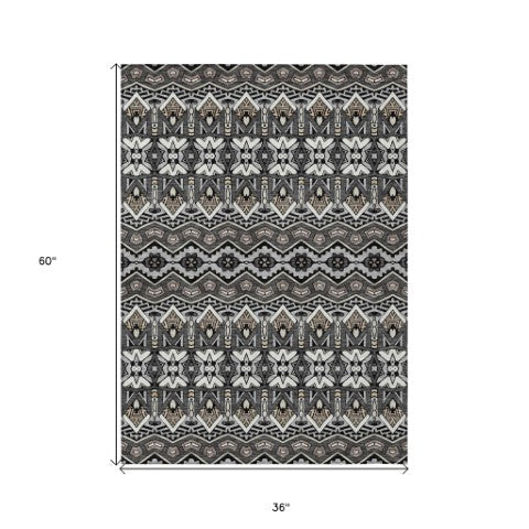 Homeroots 3' Stylish Moroccan Area Rug In Artichoke Green, Gray & Ivory - Washable For Indoor & Outdoor Use 3' X 5' Polyester 594310