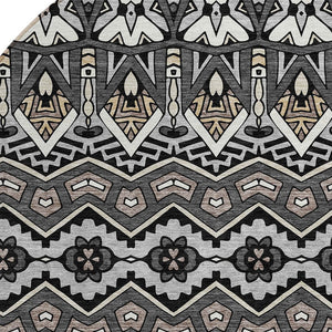 Homeroots 3' Stylish Moroccan Area Rug In Artichoke Green, Gray & Ivory - Washable For Indoor & Outdoor Use 8' Round Polyester 594312