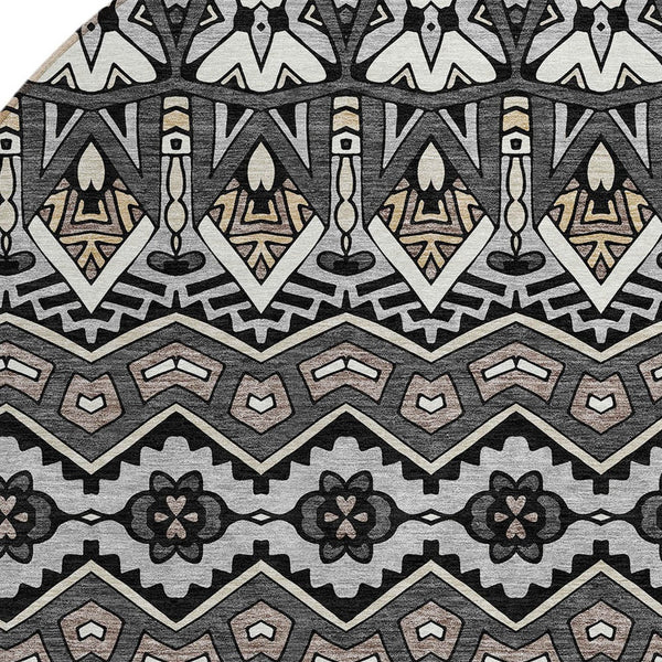 Homeroots 3' Stylish Moroccan Area Rug In Artichoke Green, Gray & Ivory - Washable For Indoor & Outdoor Use 8' Round Polyester 594312