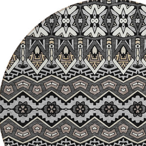 Homeroots 3' Stylish Moroccan Area Rug In Artichoke Green, Gray & Ivory - Washable For Indoor & Outdoor Use 8' Round Polyester 594312