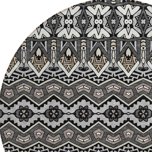 Homeroots 3' Stylish Moroccan Area Rug In Artichoke Green, Gray & Ivory - Washable For Indoor & Outdoor Use 8' Round Polyester 594312