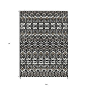 Homeroots 3' Stylish Moroccan Area Rug In Artichoke Green, Gray & Ivory - Washable For Indoor & Outdoor Use 8' X 10' Polyester 594313
