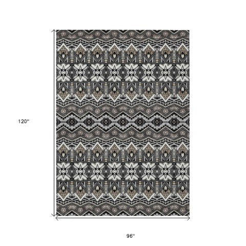 Homeroots 3' Stylish Moroccan Area Rug In Artichoke Green, Gray & Ivory - Washable For Indoor & Outdoor Use 8' X 10' Polyester 594313