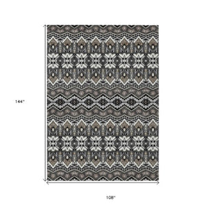 Homeroots 3' Stylish Moroccan Area Rug In Artichoke Green, Gray & Ivory - Washable For Indoor & Outdoor Use 9' X 12' Polyester 594314