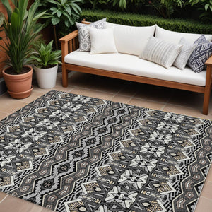 Homeroots 3' Stylish Moroccan Area Rug In Artichoke Green, Gray & Ivory - Washable For Indoor & Outdoor Use 9' X 12' Polyester 594314